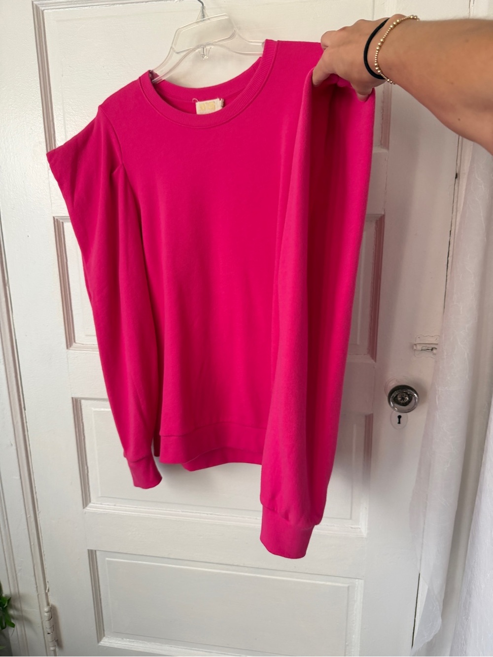 Nation LTD Joss Sweatshirt Barbie Pink Draped Sleeves Cotton Casual Comfy Lg - Picture 7 of 16